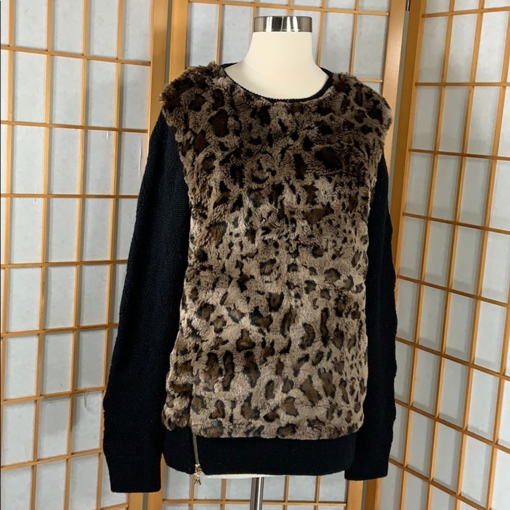 Patrizia Pepe leopard print fur front sweater
